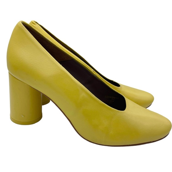 ZARA leather block heel slip on yellow shoes women Size 37/ 6.5US - Picture 2 of 11